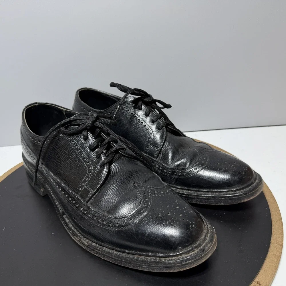 Thom McAn Wingtip Brogue Oxford Men Size 10.5 C Dress Shoe Black Leather Classic